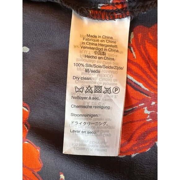 Madewell Floral Silk Long Sleeve Wrap Blouse Black With Red & Purple Flowers  XS - Picture 5 of 5